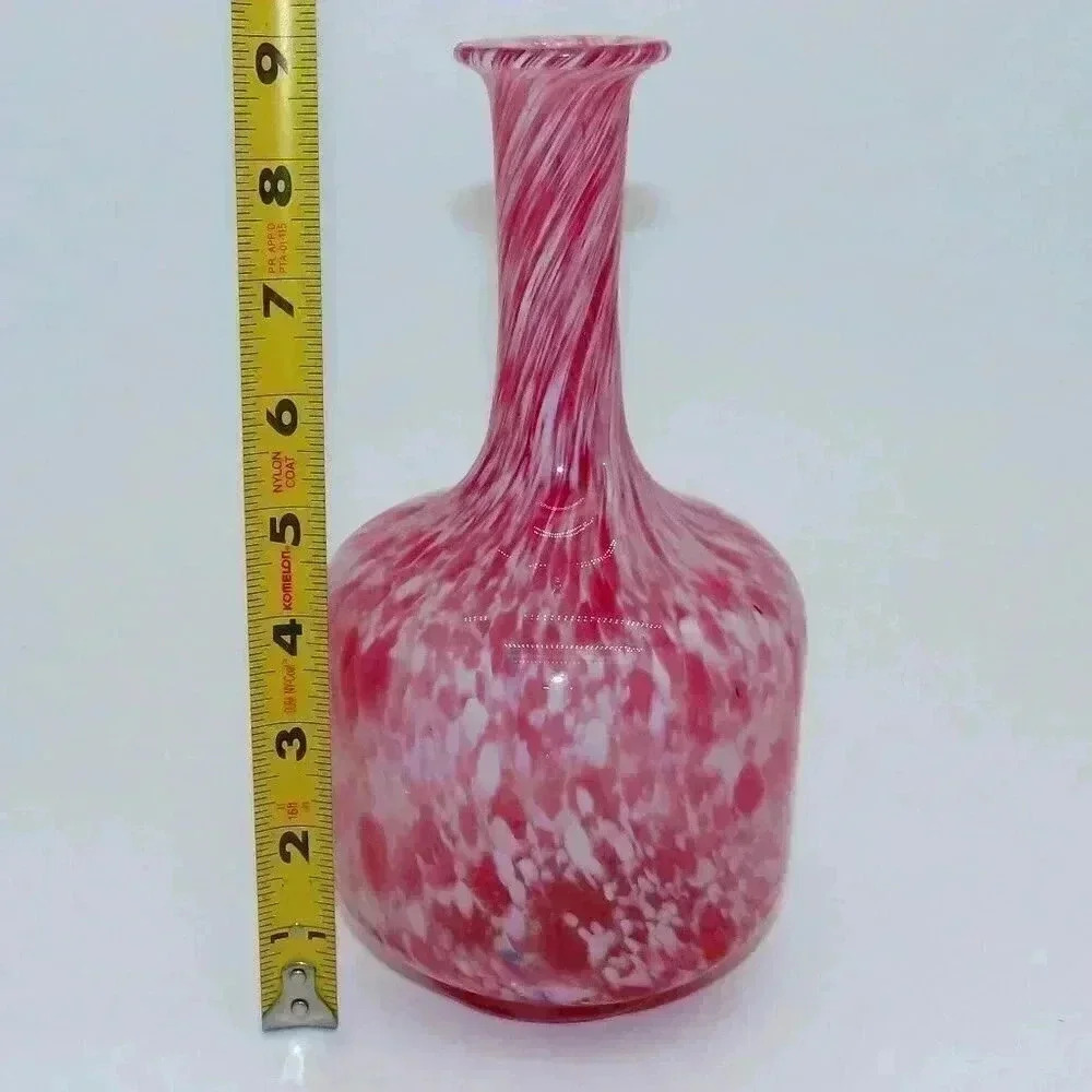 Vintage Glass Decanter Pink Cranberry Spatter Glass Vase - Picture 3 of 8